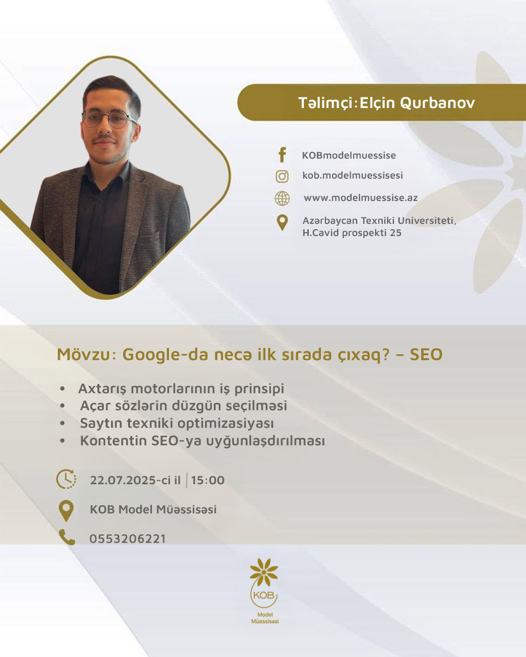 “Google-da necə ilk sırada çıxaq? – SEO” mövzusunda təlim keçiriləcək.