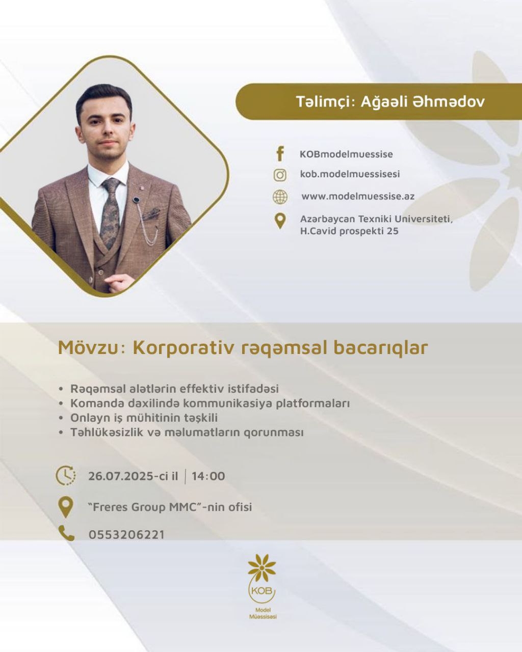 “Korporativ rəqəmsal bacarıqlar” mövzusunda təlim keçiriləcək.