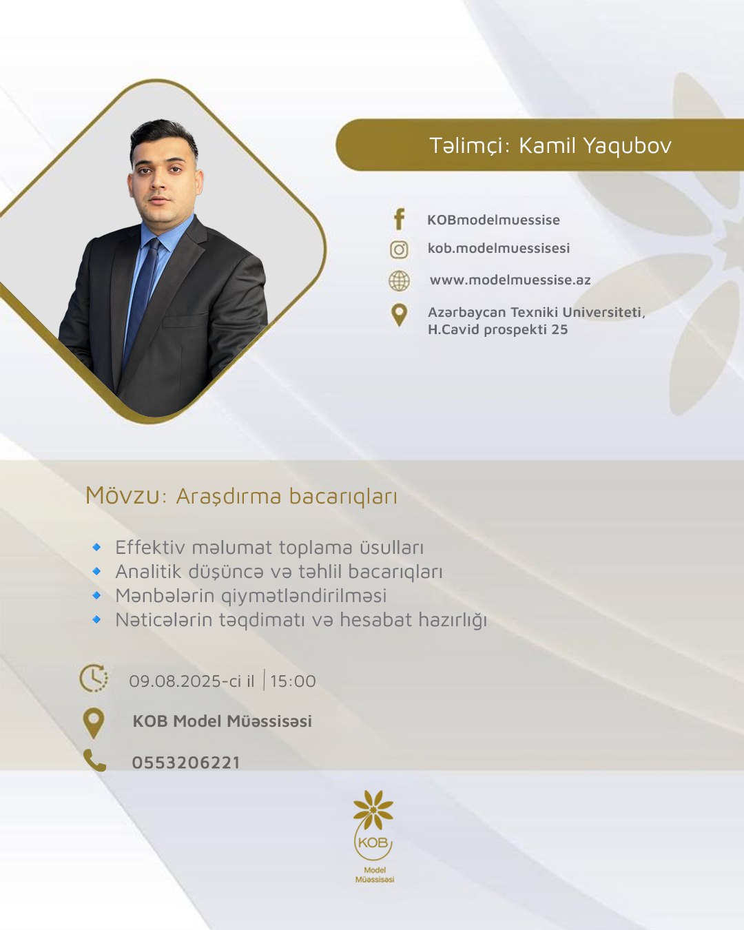 “Araşdırma bacarıqları” mövzusunda təlim keçiriləcək.