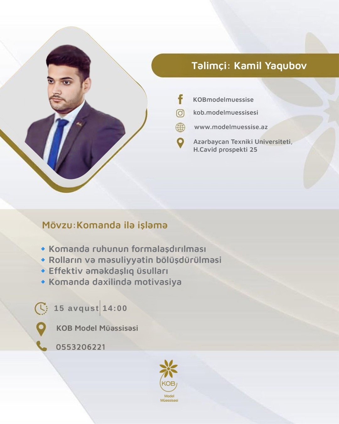 “Komanda ilə işləmə” mövzusunda təlim keçiriləcək.