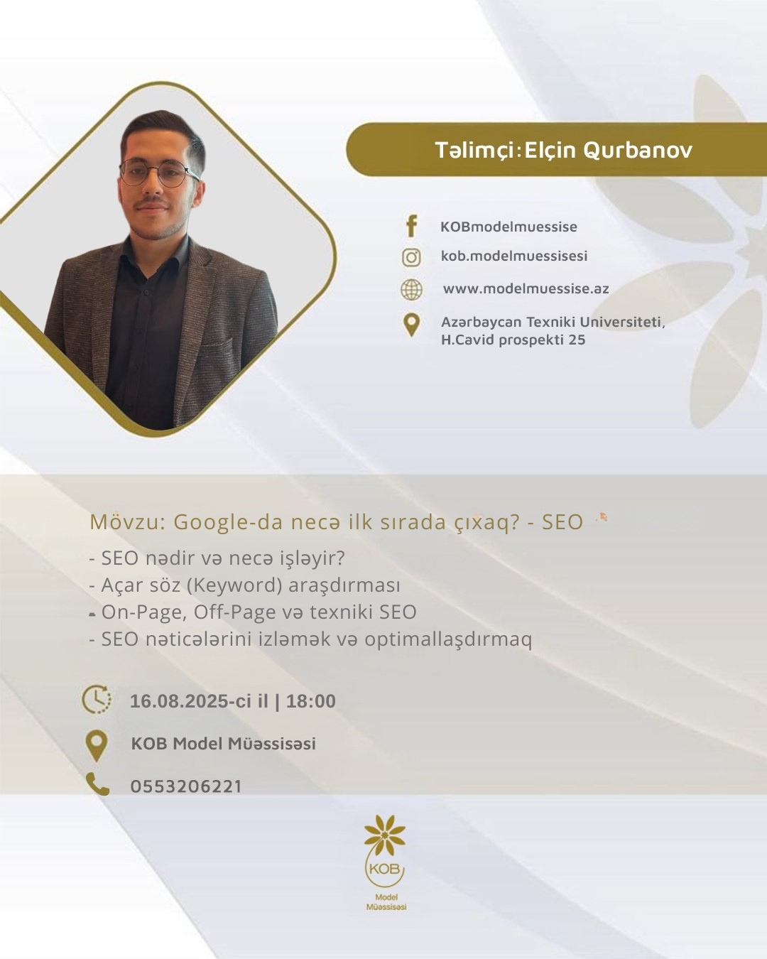 “Google-da necə ilk sırada çıxaq? - SEO” mövzusunda təlim keçiriləcək.