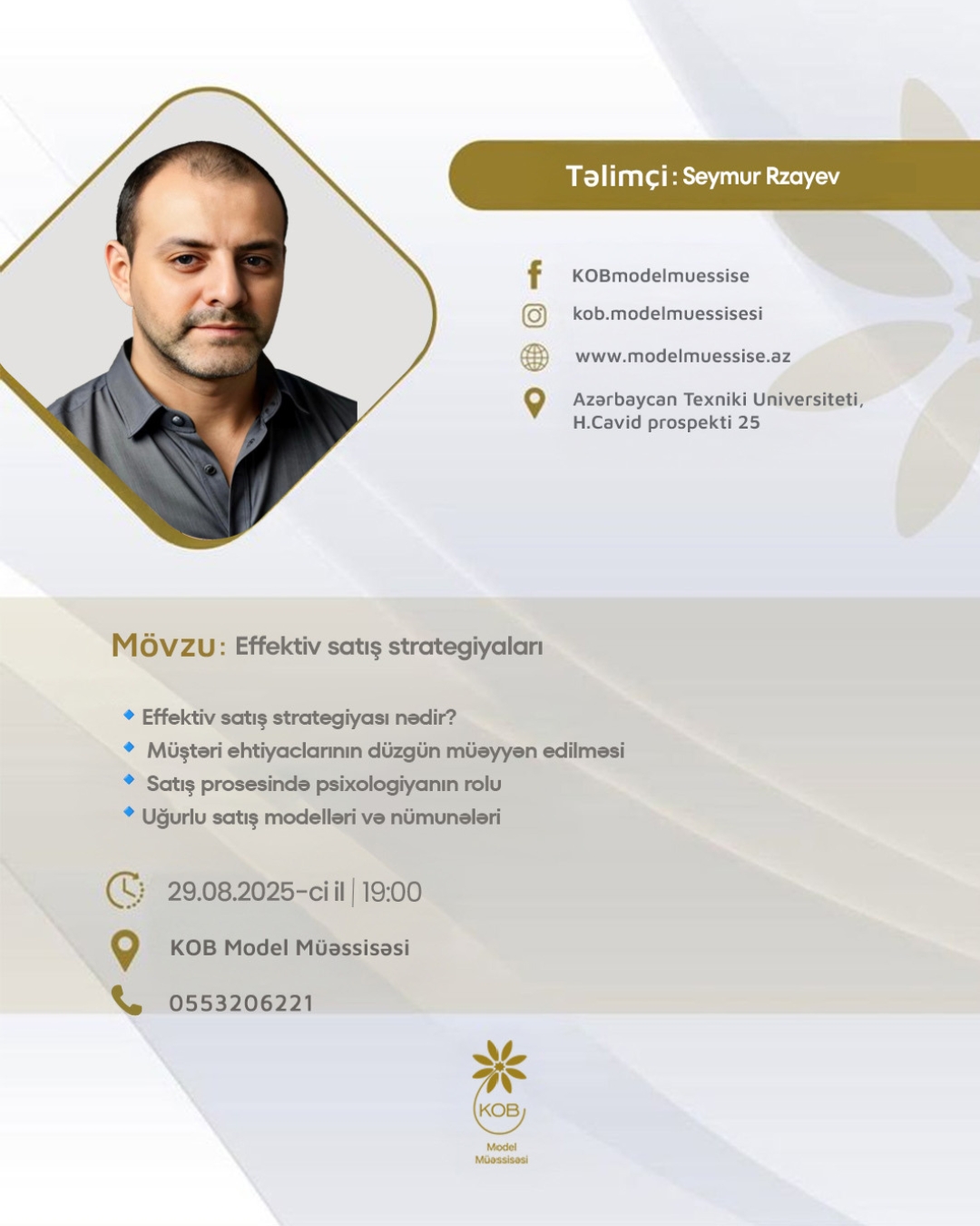 “Effektiv satış strategiyaları” mövzusunda təlim keçiriləcək.