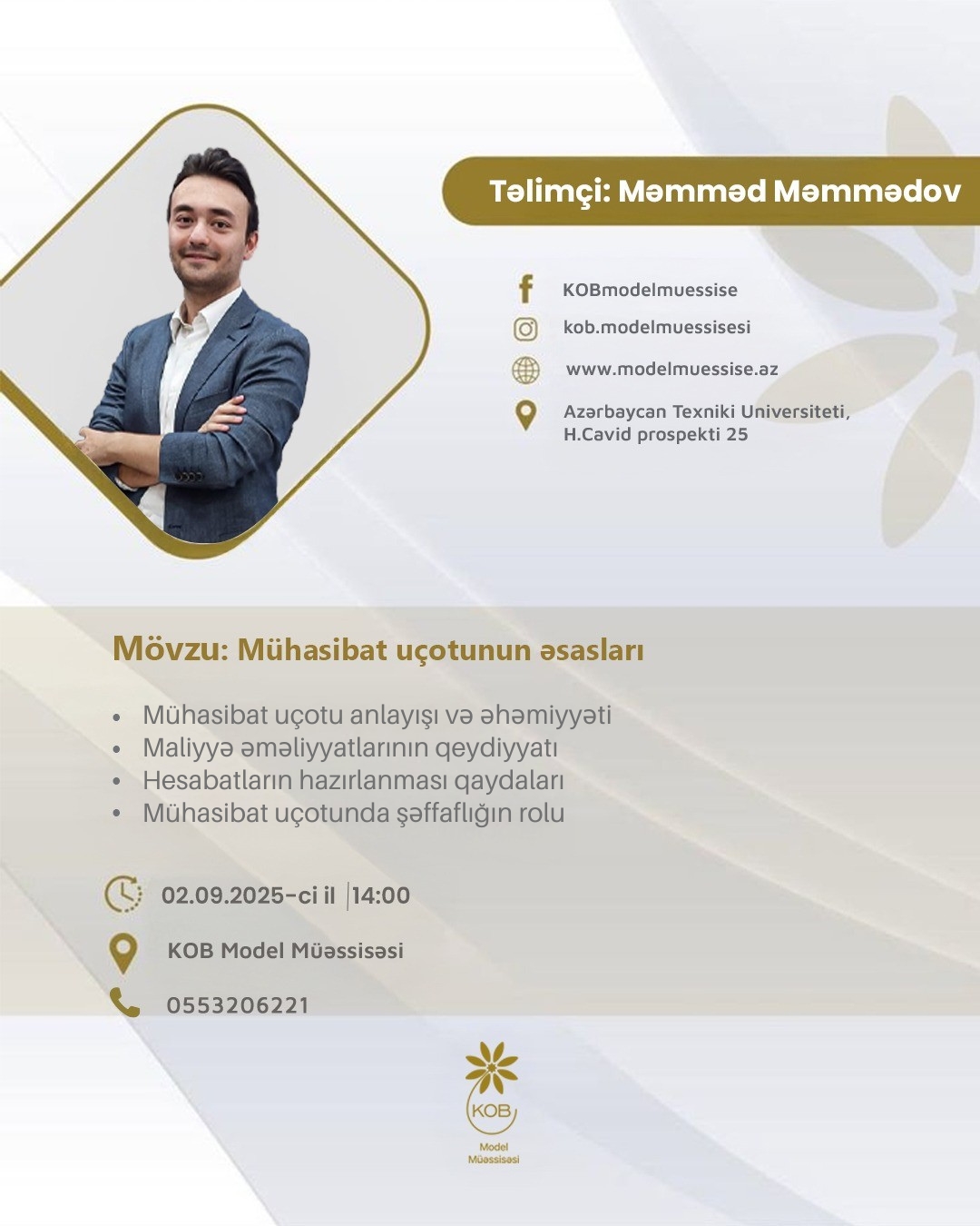 “Mühasibat uçotunun əsasları” mövzusunda təlim keçiriləcək.