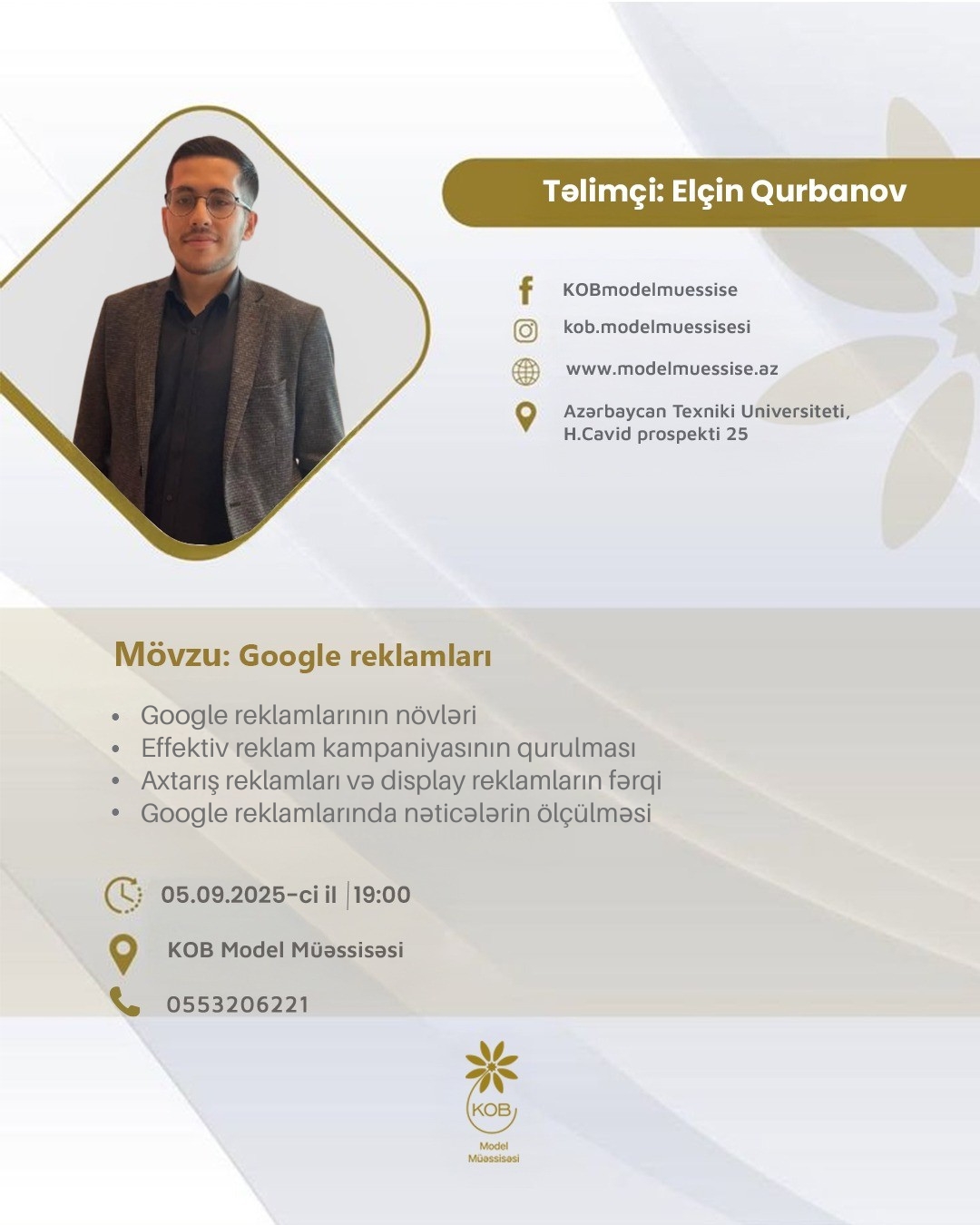“Google reklamları” mövzusunda təlim keçiriləcək.