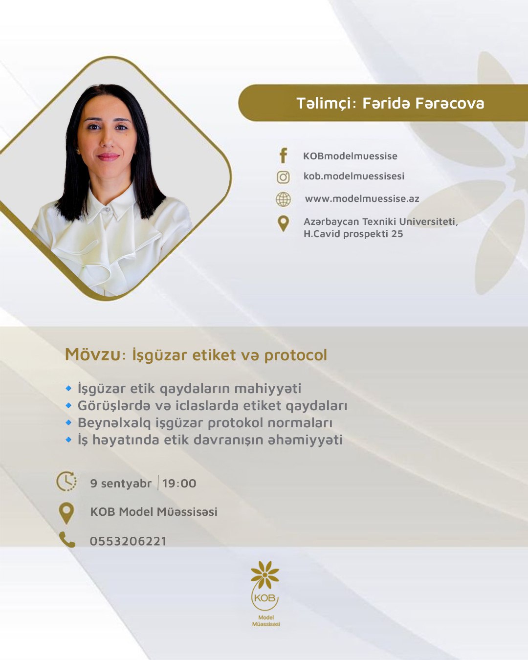 “İşgüzar etiket və protokol” mövzusunda təlim keçiriləcək.