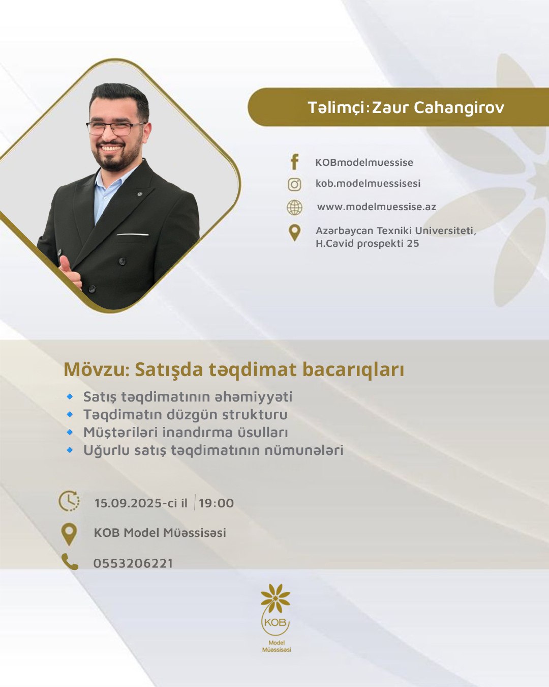“Satışda təqdimat bacarıqları” mövzusunda təlim keçiriləcək.