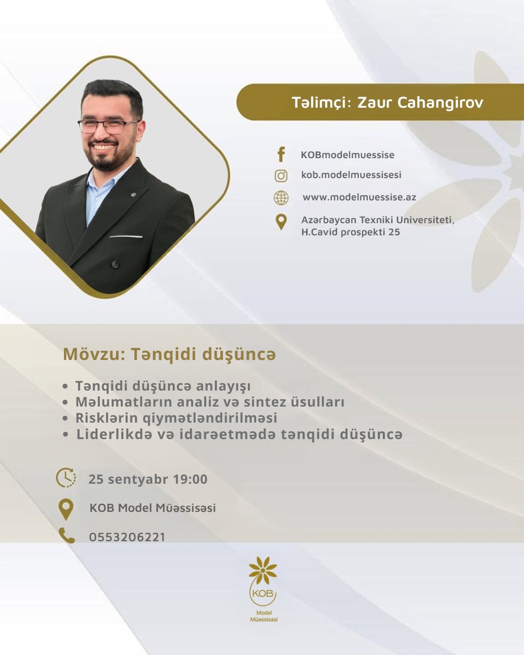 “Tənqidi düşüncə” mövzusunda təlim keçiriləcək.