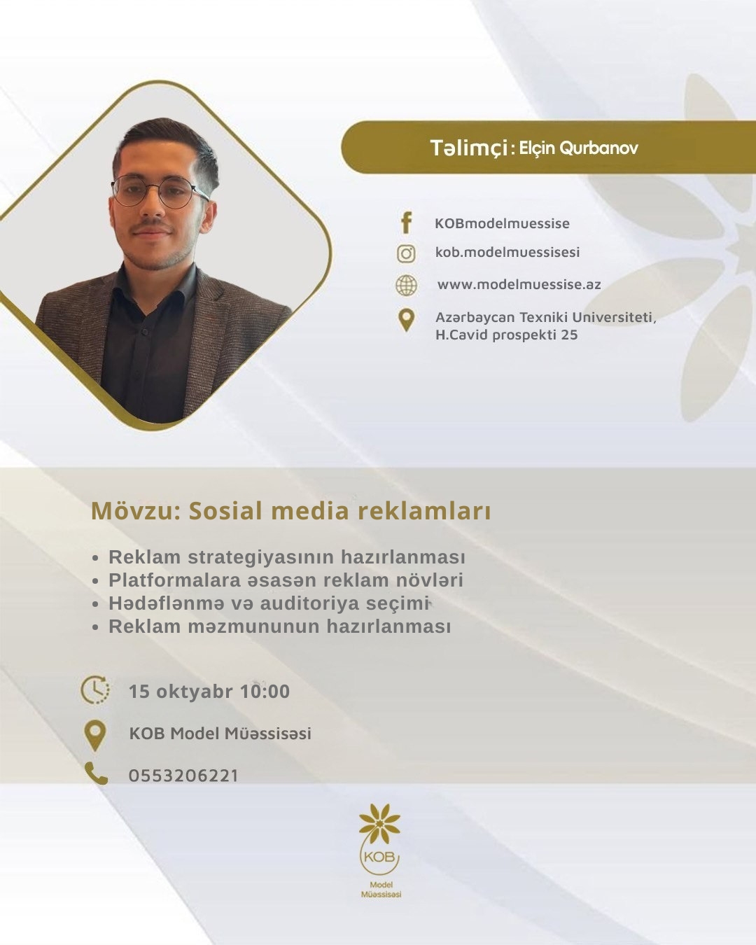 “Sosial media reklamları” mövzusunda təlim keçiriləcək.