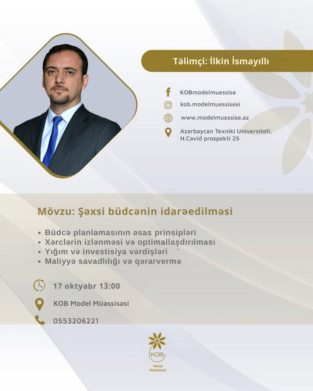 “Şəxsi büdcənin idarəedilməsi” mövzusunda təlim keçiriləcək.