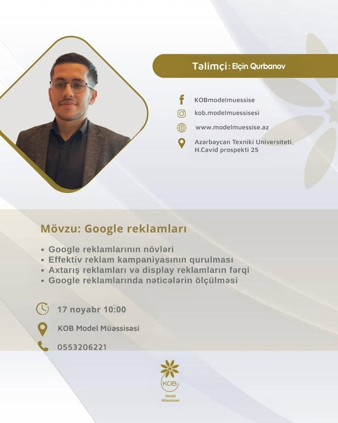 Google reklamları mövzusunda təlim keçiriləcək.