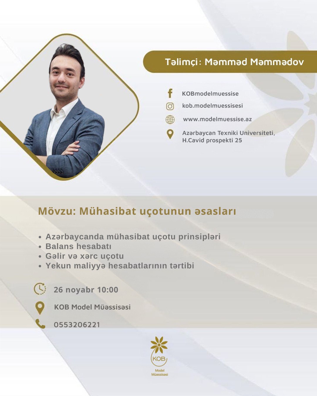 Mühasibat uçotunun əsasları mövzusunda təlim keçiriləcək