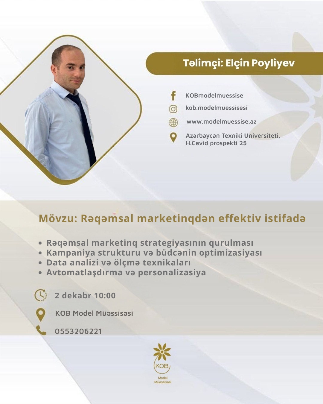 Rəqəmsal marketinqdən effektiv istifadə mövzusunda təlim keçiriləcək